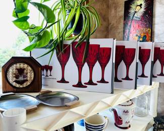 Four sets of four RED Dublin Crystal Wine Goblets.