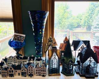 Set of Blue Delft’s exclusively made for KLM by BOLS. Set of church steeples candle lanterns.