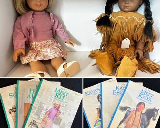American Girl Dolls Kit and Kaya and matching introduction book sets.