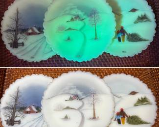Hand painted Fenton custard collectors plates
