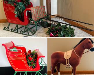 American Girl Doll Samantha’s Central Park Sleigh and accessories. American Girl Doll Felicity’s horse “Penny”.