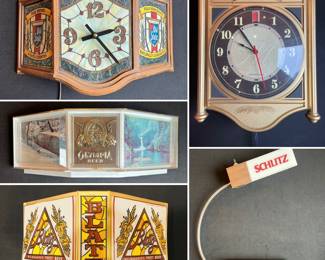 Vintage beer advertising lights and clocks
