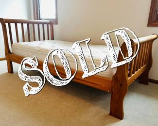 SOLD! — Twin size solid wood sleigh bed with like new mattress - AVAILABLE FOR EARLY PURCHASE - $175 - PRICE DECREASE IF STILL AVAILABLE AT SALE - CALL OR TEXT FOR MORE INFORMATION - 507-458-2542