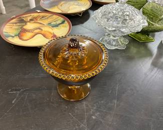 Indiana Depression Amber Glass Candy Dish