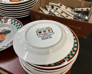 Tabletops Unlimited "A is for Apple" Dinnerware, Silverware & Metal Strainer