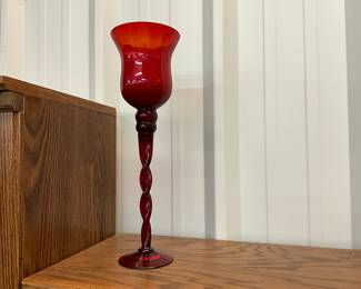 Ruby Red Twisted Stem Hurrican Candle Holder