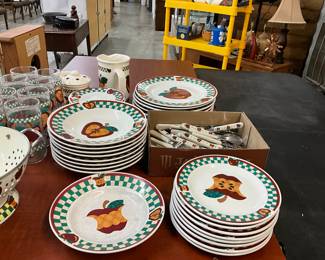 Tabletops Unlimited "A is for Apple" Dinnerware, Silverware & Metal Strainer