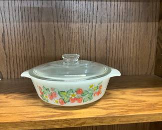 Anchor Hocking Milk Glass Strawberry Casserole Dish w/Lid