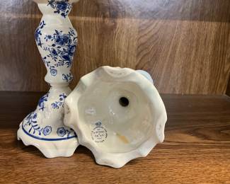 Hand Made Blue & White Delft Candlestick Holders by H..Bequet