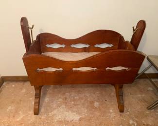 Antique Swinging Wood Cradle. Solid Wood