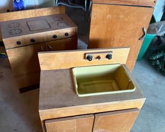 Vintage Kids Wood Play Kitchen
Sink Stove Fridge