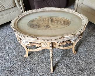 Ornate Side Table with Serving Tray