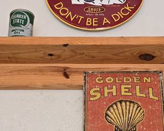 Meet Dick - Golden Shell Auto Oil Metal Signs - Vintage Oil Cans