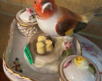 Herend bird ink well