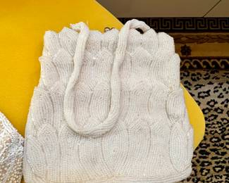 Vtg. White beaded purse