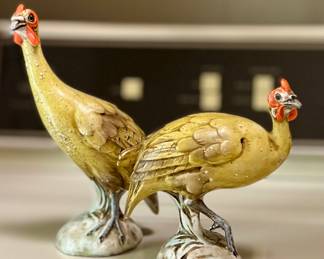 Vtg. Mid Century hand painted porcelain Hens figurines - Made in Italy