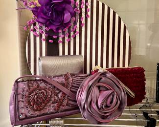 Vtg. Hats, purses, fabric floral clips