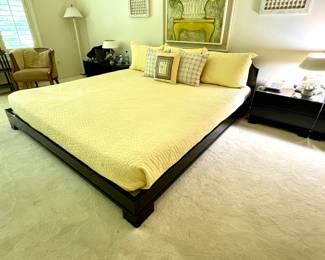 Vtg. Roche Bobois Asian furniture - low profile king bed w/matching nightstands