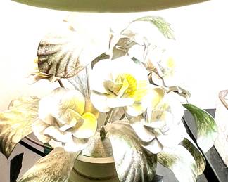 1 of 2 Matching Vtg. metal floral lamps
