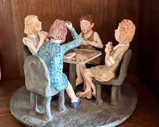 Vtg. Charlotte Burgess - sculptured figurines in clay - "Ladies Bridge Game"