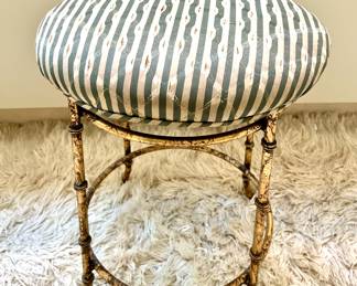 Vtg. Brushed Gold tone bamboo stool