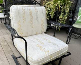 1 side chair w/ottoman - Vtg. Metal Craft wrought iron patio set - Beautiful and in Great condition w/custom made cushions