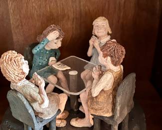 Vtg. Charlotte Burgess - sculptured figurines in clay - "Ladies Bridge Game"