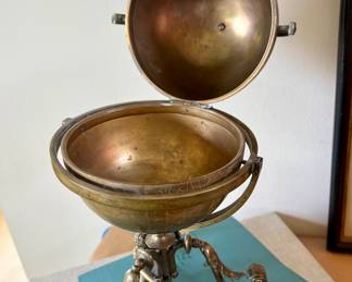 Antique Brass Globe w/Moor Figure - opens