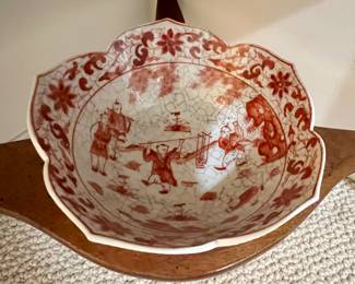 Vtg. hand painted - Oriental Objects D'art bowl w/Macau orange design