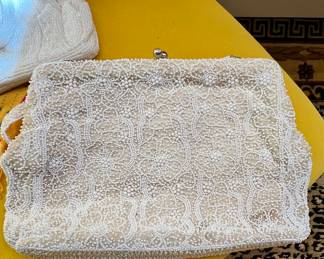 Vtg. White beaded purse