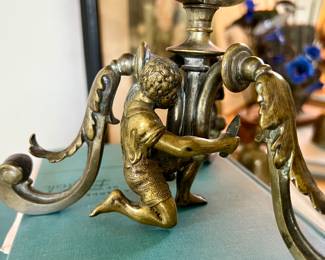Antique Brass Globe w/Moor Figure - opens