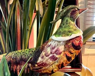 Beautiful Vtg. Toleware enamel Pheasant and Cattails lamp