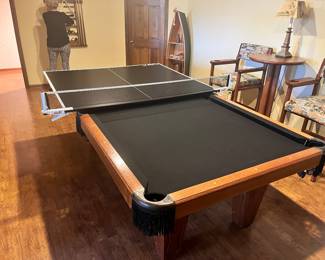 Vtg. pool table w/like new black felt top and Like New- Pure X table tennis conversion top - Ping-Pong table