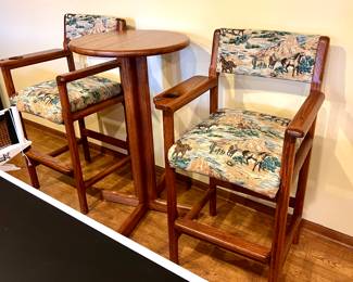 Like New - Pair of Oak tall pool table chairs and tall table