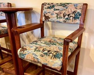 Like New - Pair of Oak tall pool table chairs and tall table