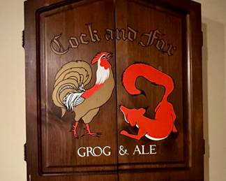 Cock and Fox - Grog & Ale Dart board wall cabinet