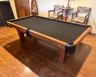 Vtg. pool table w/like new black felt top