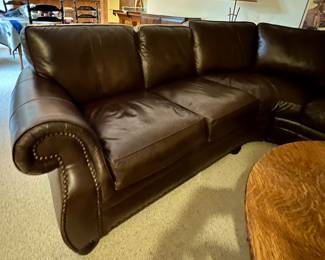 Water E. Smithe leather "L" shaped couch w/nail head studs - 7' X 7'