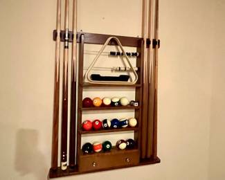 Pool Cue sticks and wall mount