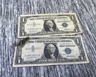2 SERIES 1957 $1 SILVER CERTIFICATES