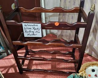 WOODEN WINE RACK / ROLLING PIN HOLDER