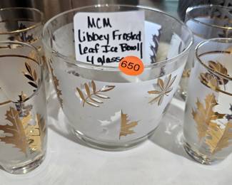 MCM LIBBEY FROSTED ICE BOWL AND GLASSES