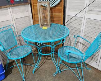 WROUGHT IRON PATIO TABLE AND CHAIRS