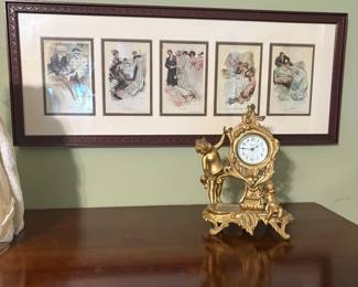 Family pulled the framed postcards. Clock is still available.