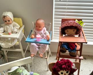 Vintage dolls and doll furniture
