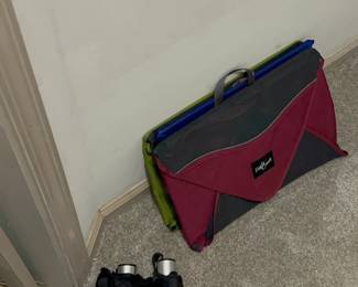 Various travel luggage items.