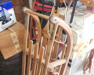 Vintage wooden sled & 60's Speedway sled