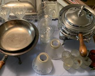 Silver plate serving ware and votive holders