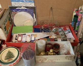 Paper doilies, paper plates, candles/votives, gift tags, tissue paper and ribbon. Great for those who love giving well wrapped and decorated gifts! Cheaper than The Dollar Store prices!