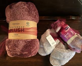 Plush throw, slippers and socks - New with tags.